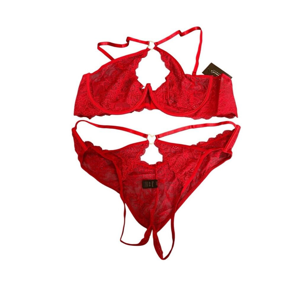 Fredericks of Hollywood Lover Lingerie Set Womens 1X/2X Red Romantic Lace NWT
